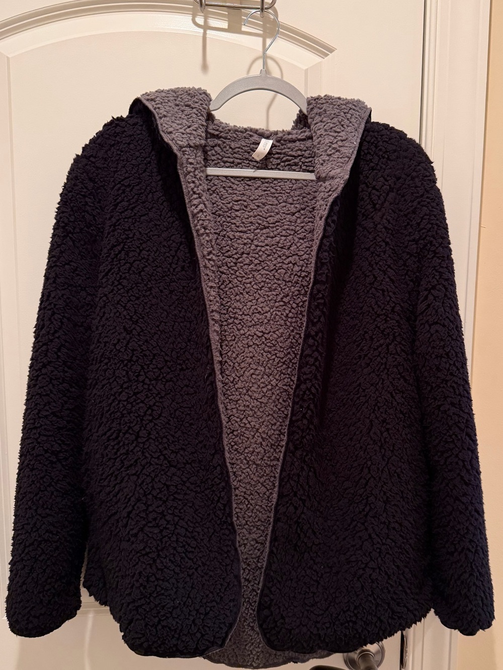 Mia and Tess Reversible Black and Gray Sherpa Sweater